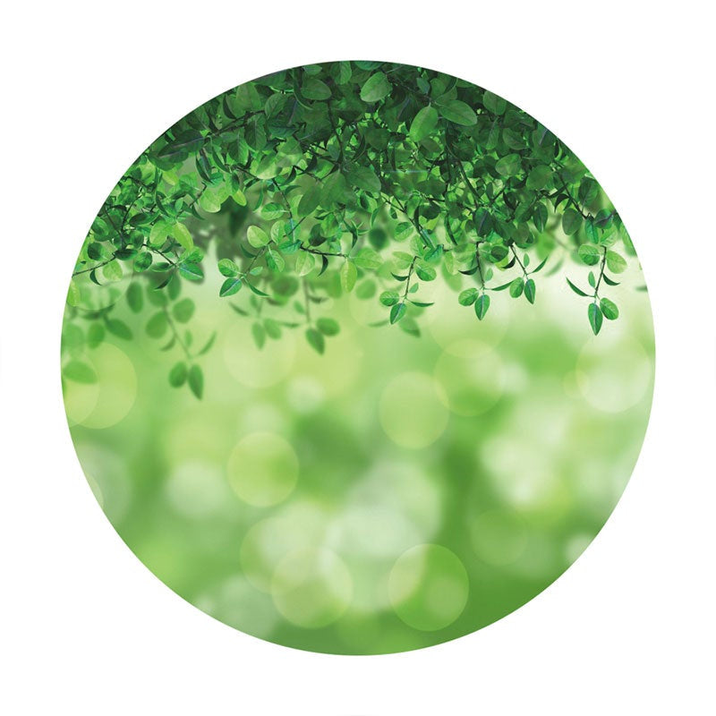 Aperturee - Round Green Leaves Theme Happy Birthday Backdrop