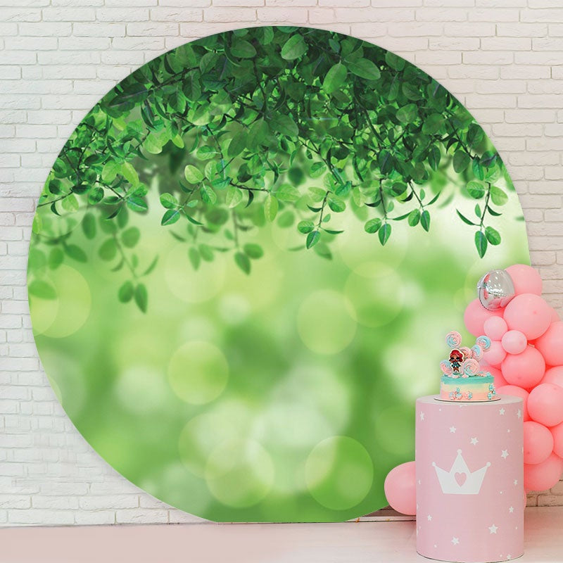 Aperturee - Round Green Leaves Theme Happy Birthday Backdrop