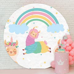 Aperturee - Round Lamb Rainbow Baby Shower Party Backdrop