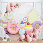 Aperturee - Round Pink Dessert White Wall Happy Birthday Backdrop