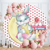 Aperturee - Round Pink Rabbit Moon Happy Birthday Backdrop