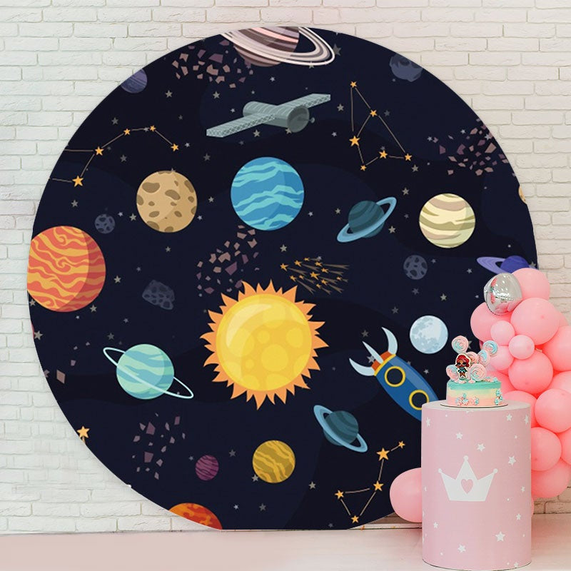 Aperturee - Round Planetary Rocket Happy Birthday Backdrop