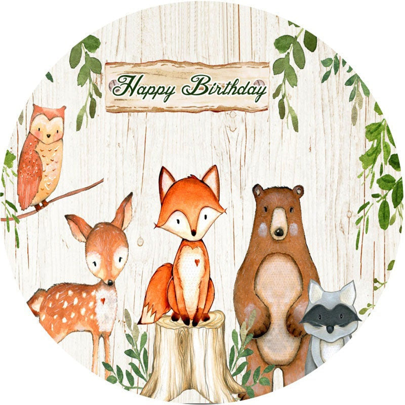 Aperturee - Round Safari Wooden Themed Happy Birthday Backdrop