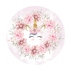 Aperturee - Round Unicorn Flower Happy Birthday Backdrop