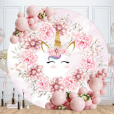Aperturee - Round Unicorn Flower Happy Birthday Backdrop