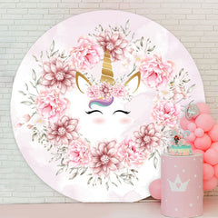 Aperturee - Round Unicorn Flower Happy Birthday Backdrop