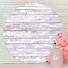 Aperturee - Round White Stripe Wood Happy Birthday Backdrop