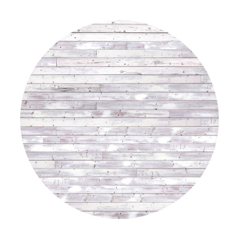 Aperturee - Round White Stripe Wood Happy Birthday Backdrop