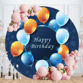 Aperturee - Royal Blue Ballons Round Happy Birthday Backdrop