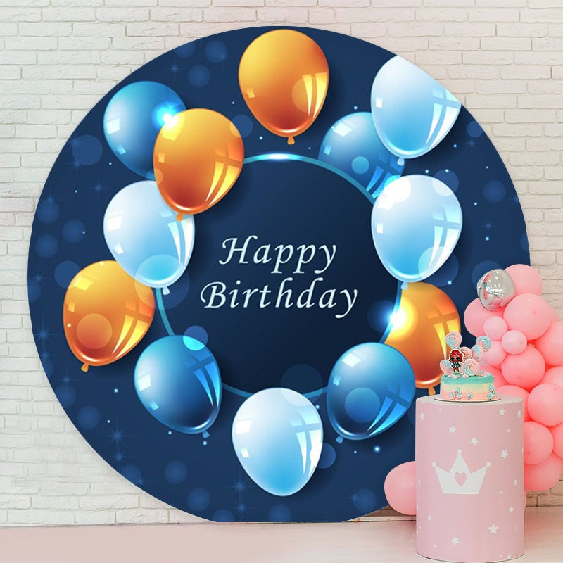 Aperturee - Royal Blue Ballons Round Happy Birthday Backdrop