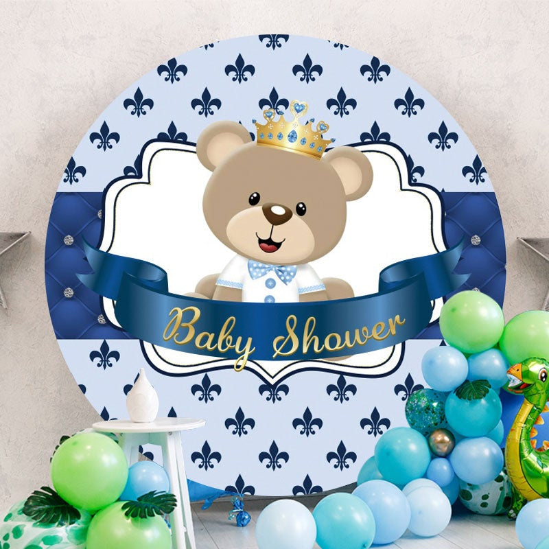 Aperturee - Royal Blue Teddy Bear Round Baby Shower Backdrop