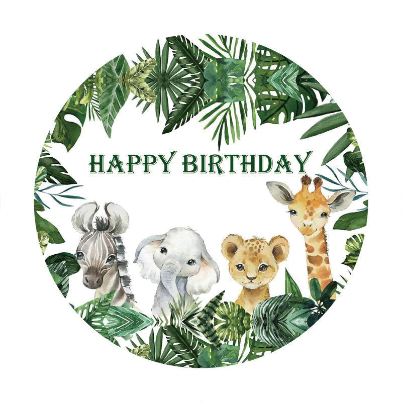 Aperturee - Safari Animals Round Happy Birthday Backdrop