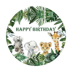 Aperturee - Safari Animals Round Happy Birthday Backdrop