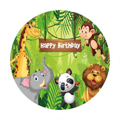 Aperturee - Safari Cartoon Animals Green Happy Birthday Round Backdrops