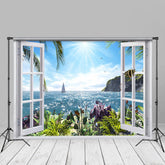 Aperturee - Sailing Boat Beach Plants Window Summer Photo Backdrop