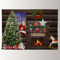 Aperturee - Santa Claus Fireplace Gift Wood Christmas Backdrop