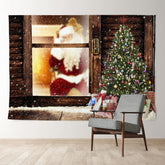 Aperturee - Santa Claus Outdoor Snowy Tree Christmas Backdrop