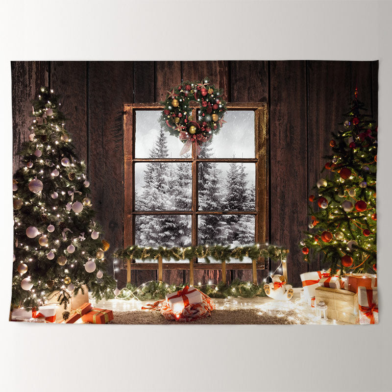 Aperturee - Shiny Light Christmas Tree Wreath Holiday Backdrop