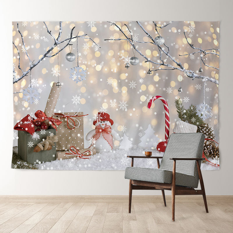 Aperturee - Silver Bauble Snowflake Lightin Christmas Backdrop