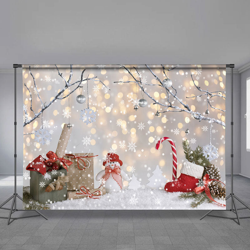 Aperturee - Silver Bauble Snowflake Lightin Christmas Backdrop