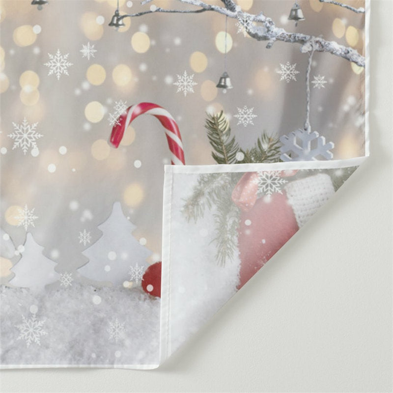 Aperturee - Silver Bauble Snowflake Lightin Christmas Backdrop