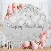 Aperturee - Silver Glitter Happy Birthday Bokeh Circle Party Backdrops