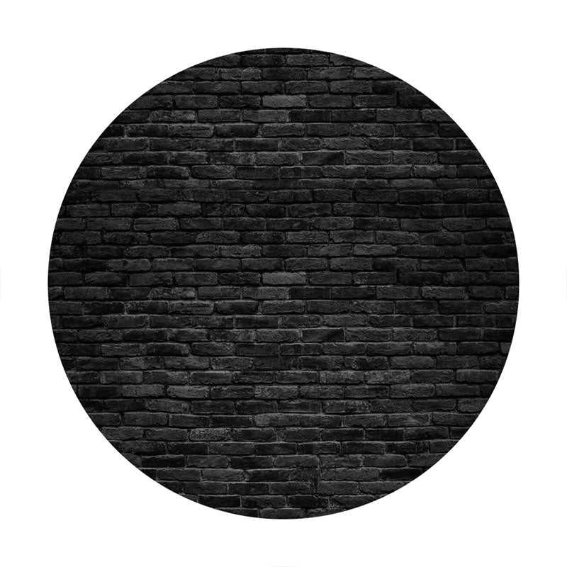 Aperturee - Simple Black Brick Round Happy Birthday Backdrop