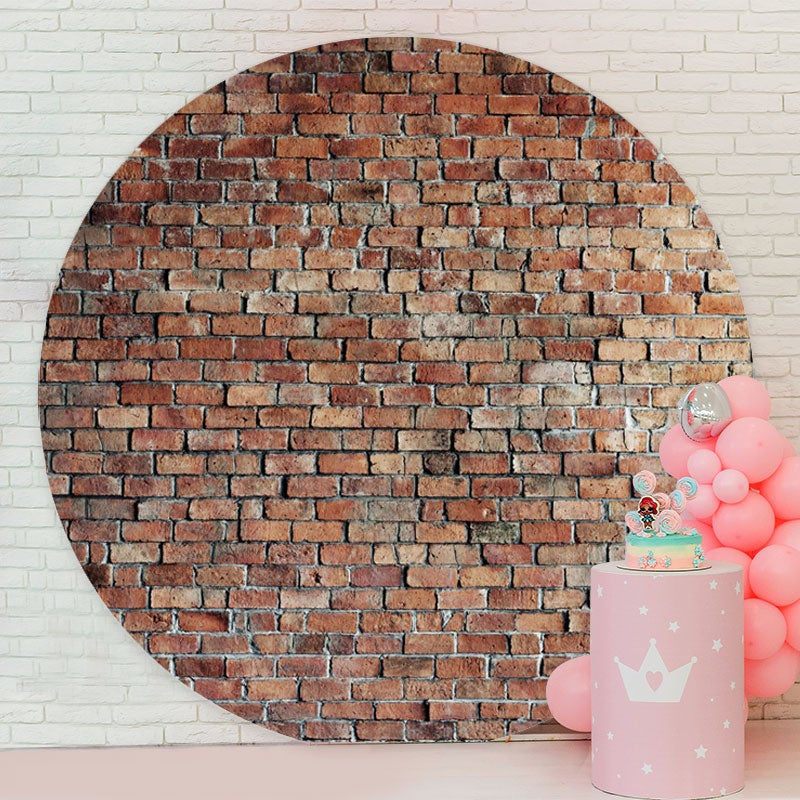 Aperturee - Simple Brown Brick Round Birthday Party Backdrop