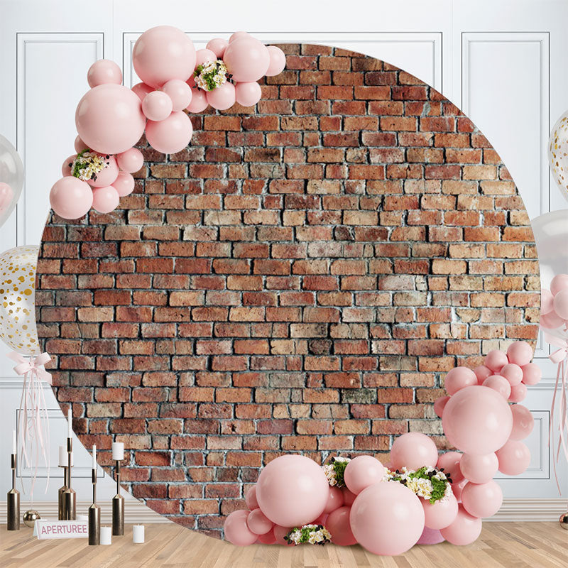 Aperturee - Simple Brown Brick Round Birthday Party Backdrop