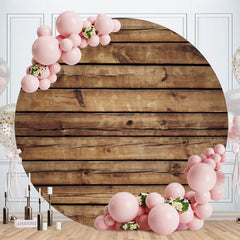 Aperturee - Simple Brown Wooden Theme Circle Happy Birthday Backdrop