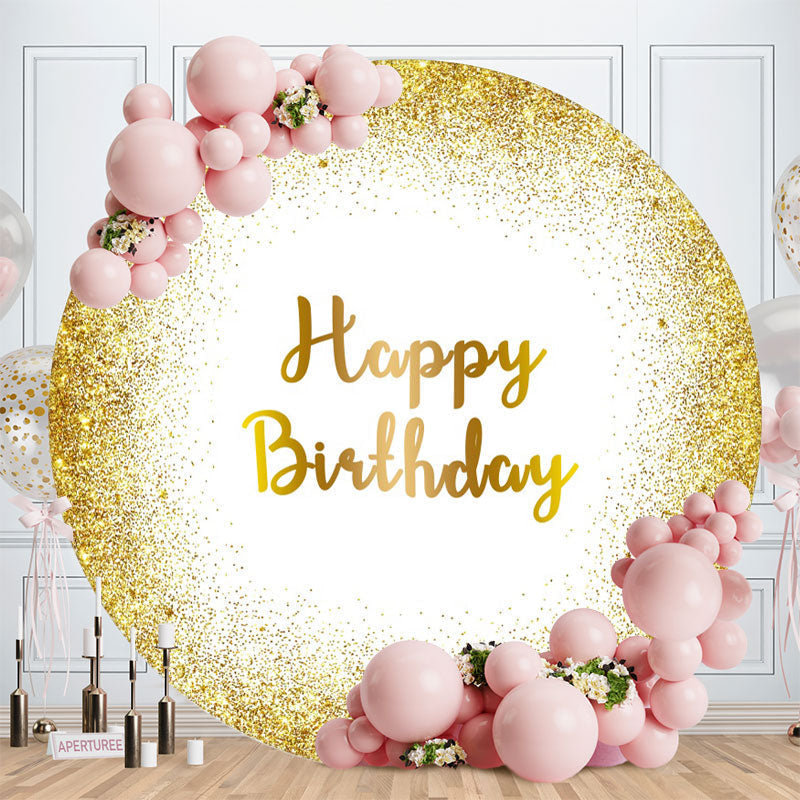 Aperturee - Simple Glitter Golden Round Happy Birthday Backdrop