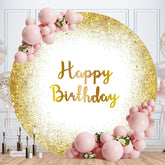 Aperturee - Simple Glitter Golden Round Happy Birthday Backdrop