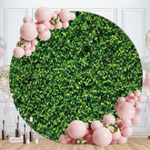 Aperturee - Simple Green Leave Round Happy Birthday Backdrop