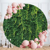 Aperturee - Simple Green Leaves Round Birthday Backdrop