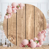 Aperturee - Simple Nature Khaki Wood Round Birthday Backdrop