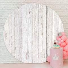 Aperturee - Simple White Wooden Round Birthday Backdrop