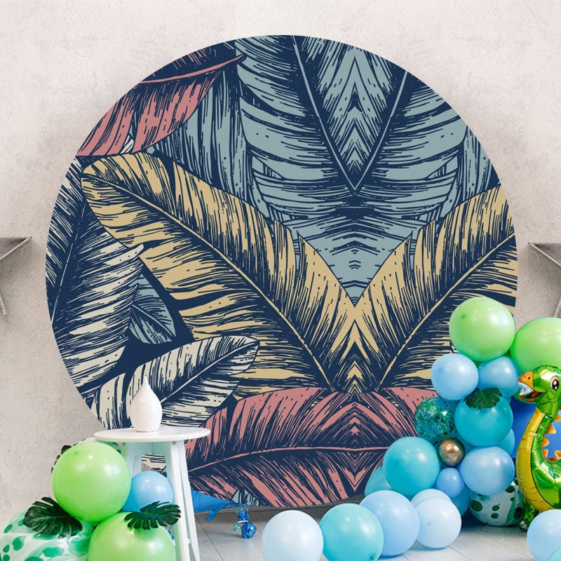 Aperturee - Sketch Leaves Circle Happy Birthday Backdrop