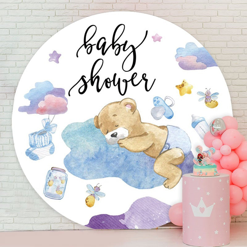 Aperturee - Sleepy Bear Round Boys Baby Shower Backdrops