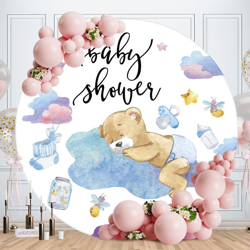 Aperturee - Sleepy Bear Round Boys Baby Shower Backdrops