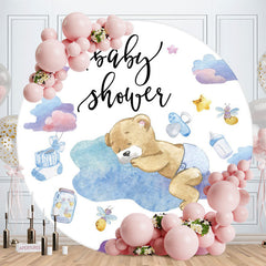 Aperturee - Sleepy Bear Round Boys Baby Shower Backdrops