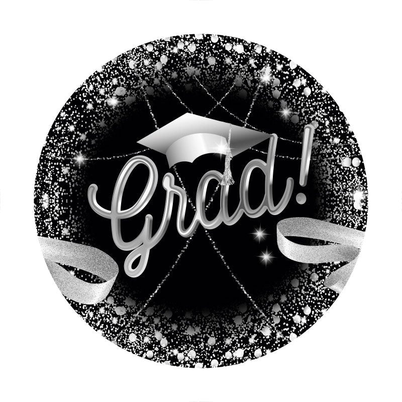 Aperturee - Sliver Black Glitter Round Graduation Backdrop