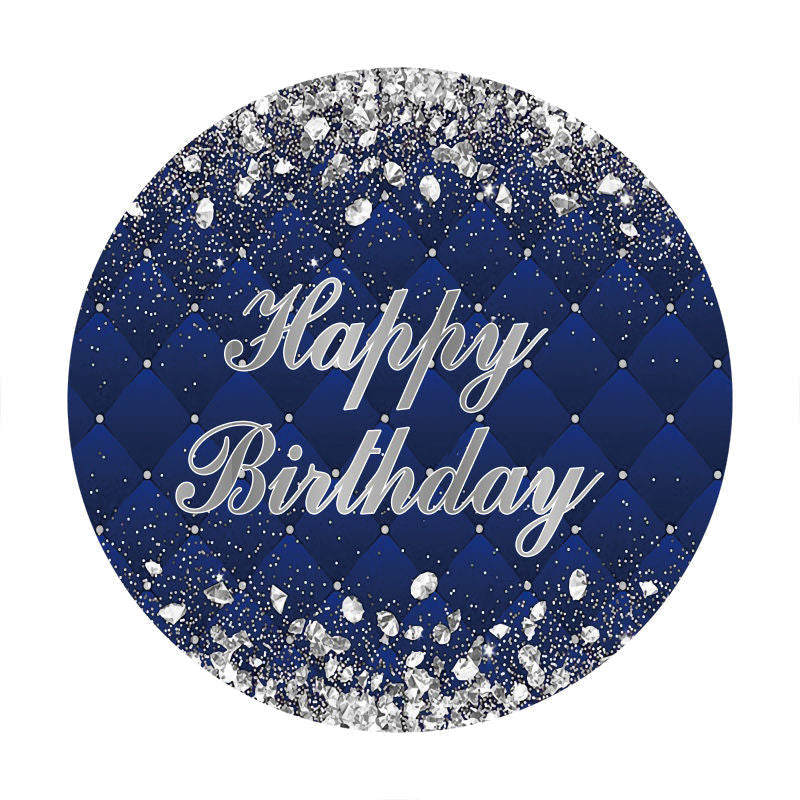 Aperturee - Sliver Diamonds Round Blue Birthday Backdrop