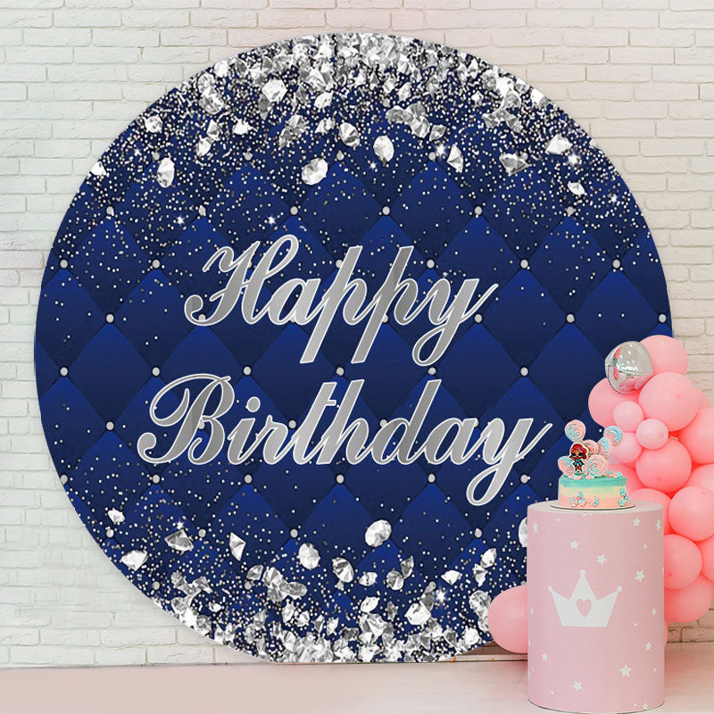 Aperturee - Sliver Diamonds Round Blue Birthday Backdrop