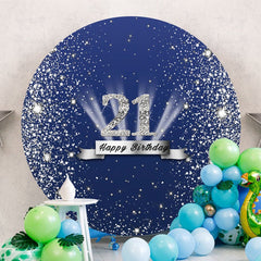 Aperturee - Sliver Glitter Round Blue 21st Birthday Backdrop