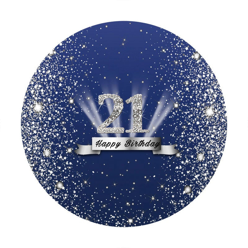 Aperturee - Sliver Glitter Round Blue 21st Birthday Backdrop