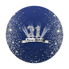 Aperturee - Sliver Glitter Round Blue 21st Birthday Backdrop