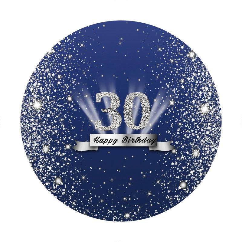 Aperturee - Sliver Glitter Round Blue 30th Birthday Backdrop