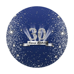 Aperturee - Sliver Glitter Round Blue 30th Birthday Backdrop