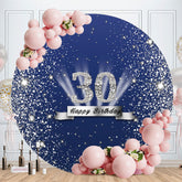 Aperturee - Sliver Glitter Round Blue 30th Birthday Backdrop