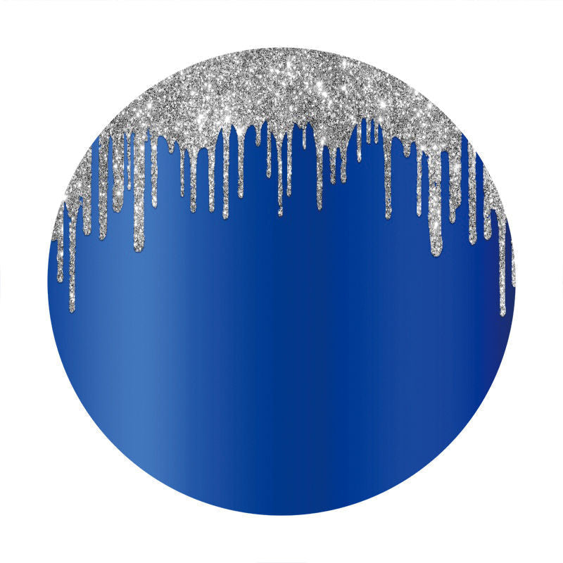 Aperturee - Sliver Glitter Round Blue Birthday Backdrops